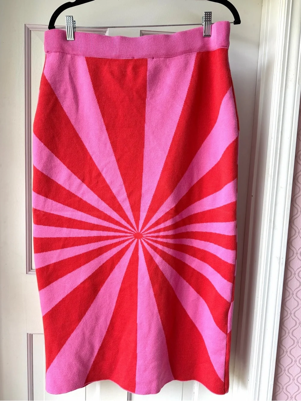 Burnt Toast Bold Spiral Knit Midi Skirt - Pink & Red Size L/XL